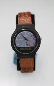 Sharp Men Watch Black Plastic WR Brown Leather Batt Date Alarm Chron Gray Quartz - Picture 1 of 6