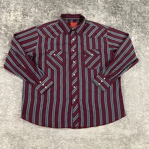 Rustler Western Shirt Mens 2XL XXL Red Blue Striped Pearl Snap Cowboy Rockabilly - Picture 1 of 12