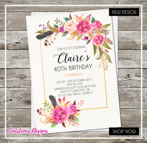 40. Party Einladungen personalisiert Geburtstag jedes Alter 30. 50. 60. 21. Blumen - Bild 1 von 5