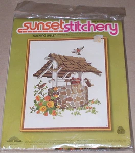 1977 Sunset "Wishing Well" Fowers & Bird Stitchery Kit 16x20" - Picture 1 of 2