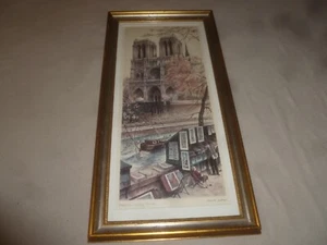 GERAHMT SIGNIERT RAPHAEL ORTIZ ALFAU DRUCK PARIS NOTRE DAME KATHEDRALE VINTAGE KUNST   - Bild 1 von 9