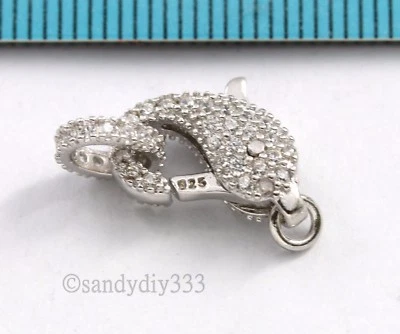 1x Rhodium plated STERLING SILVER DOLPHIN CZ END CONNECTOR CLASP #2807 - Image 1 of 3