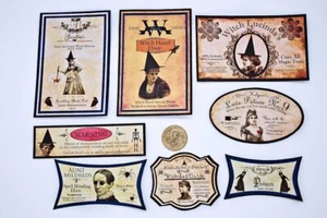 8-Halloween-Vintage-Witch-Potion-Bottle-Label-Fussy Cut-Linen Cardstock-Stickers - Picture 1 of 1
