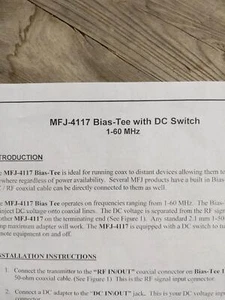 MFJ-4117 Bias Tee With DC Switch Instruction Manual - Picture 1 of 1
