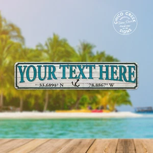 Personalized Beach Coordinates Sign Ocean Surf House Cabin Sea Sand 104182002090 - Picture 1 of 7