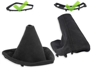 FOR BMW E90 E91 GEAR SHIFT + HANDBRAKE GAITER ALCANTARA STITCHING BLACK + FRAME - Foto 1 di 5