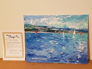 Jose Trujillo "Friedliche Segel "11"x14" Ölgemälde Leinwand Panel mit Zertifikat Auth. - Bild 1 von 9