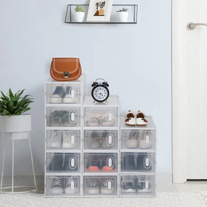Schuhaufbewahrungsboxen 12 Stück transparent Kunststoff stapelbar - weiß - Bild 1 von 10