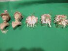 5 VINTAGE VICTORIAN STYLE CHRISTMAS ORNAMENTS LADY BUSTS MIRRORS PEARLS RIBBONS