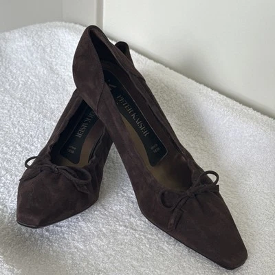 Peter Kaiser Ciruela Gamuza Bomba Tacón Apilado Cuero Forrado-6.5-Lk Nu-Front Bow Loop Foto 1 de 4