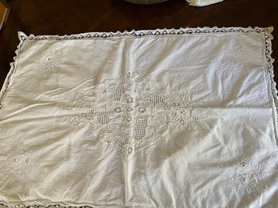 Funda de almohada de encaje Battenburg de algodón blanco vintage 20x30 guc Foto 1 de 4