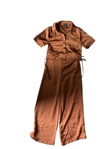 House Of Harlow 1960 S Burnt Orange 2 Piece Set Crop Top Wide Leg Pant Hippie - Picture 1 of 6