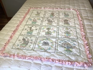 Precious Moments Baby Quilt Animal Circus Train Pink Satin Edge - Picture 1 of 3
