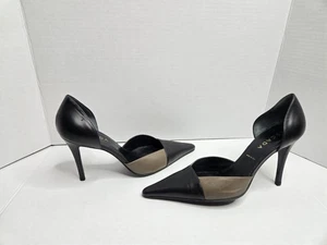 Vintage Escada Heels Women's Shoes Size 8½ April Vicuna Leather Black Tan Pointy - Picture 1 of 9