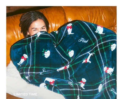 NUEVO Victoria's Secret ROSA Cuadros Verde Vellón Cachorro Perro Logo Sherpa Manta 2024 Foto 1 de 4