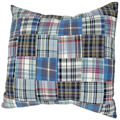 Madras Plaid Pillow Decorative Cotton Beach Cottage Living 18"X19" - Image 1 of 4