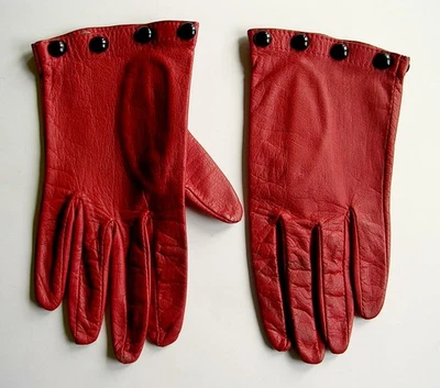 Vintage Red Leather Gloves  W/Black Studs  Size M (7) - Image 1 of 2