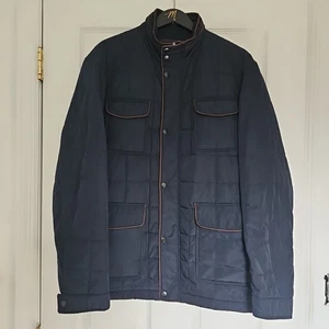 Saks Fifth Avenue Navy Blue Quilted Barn Jacket Coat Men's Size Large - Foto 1 di 8