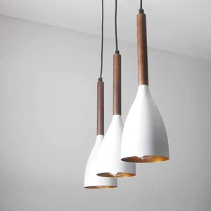 Lámpara Colgante De 3 Fuegos Blanca Y Dorada E27 B: 56cm Metal Madera Ajustable - Imagen 1 de 6