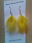 Fluffy Marabou Feather Earrings In Gold/silver & 925 Silver 18 Colours Hand Made
