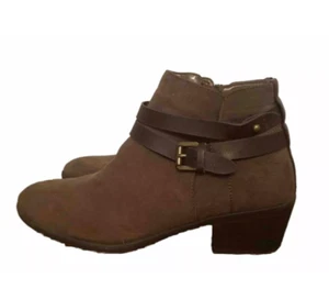 Mantaray Brown Ankle Boots Low Heel Faux Suede Buckle Zip Up UK 6 EU 39 - Picture 1 of 8