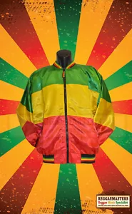 RED GOLD & GREEN RASTA SATIN TYPE JACKET REGGAE ROOTS 100% POLYESTER FULLY LINED - Picture 1 of 2