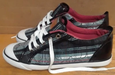 Coach Poppy Plaid Tartan Barrett Sneakers Blue/Black/Silver/Red-Q675. Sz 8B - Image 1 of 4