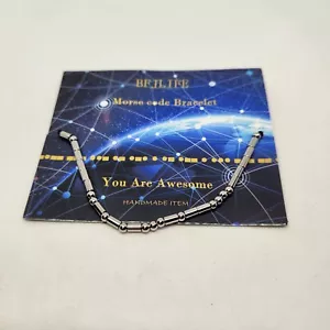 You Are Awesome Armband Morsecode Silber Schwarz Verstellbar - Bild 1 von 4