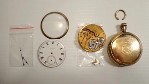 Elgin Grade 292 Pocket Watch Parts - Movement Dial Hands Loop Crystal Ring, READ - Picture 1 of 19