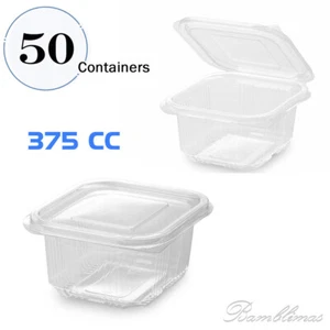 50 X Clear Food Salad Containers 375cc with Hinged Lids Food Takeaway Containers - Picture 1 of 5