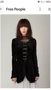 Discontinued Jacket. Free People Black Velvet Victorian Jacket Sz 0 - Picture 1 of 14