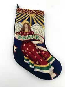 Peace Angle Wool Needlepoint Christmas Stocking - Picture 1 of 4