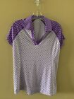 Jofit Women’s Golf Shirt Top Active Purple White Collared Polkadot Size Medium