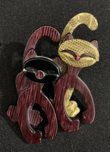 Vintage Lea Stein Paris Twin Felix the Cat Pin Brooch - Picture 1 of 6