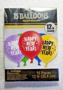 Happy New Year's Balloons Helium Quality 15 Count Pack 12" Round Size Multicolor - Picture 1 of 2