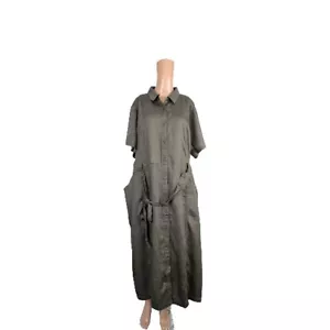 Vestido midi Lands' End verde con cinturón y cuello con botones talla 2X - Imagen 1 de 9