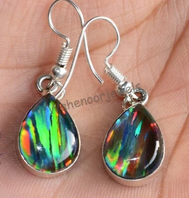 Hermoso pendiente de plata de ley 925 pera de ópalo de fuego de 19,55 quilates certificado para ella Foto 1 de 4