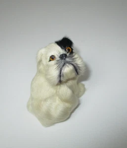 1960s Vintage Bulldog Figurine Real Fur Japan Glass Eyes - Picture 1 of 7