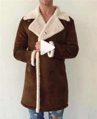 Mens Faux Fleece Fur Lined Lapel Collar Parka Winter Warm Jacket Outwear Coat - Image 1 of 4