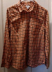 J. Crew Flanell Damen Größe Medium Knopfleiste Hemd Herbst kariert orange blau beige - Bild 1 von 11