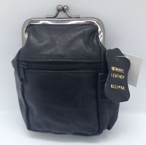 Leather Cigarette Case With Lighter Holder + 2 Zipper Pockets. Black. 100s