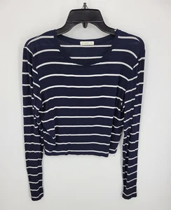 Cotton:On Top Womens Large Blue White Stripe Cropped Long Sleeve Boho Pullover - Picture 1 of 6