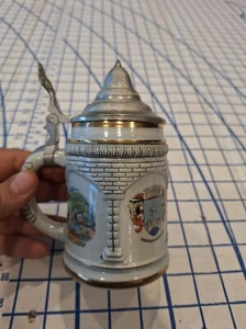 Vintage Beer Stein Oberammergau Garmisch Kloster Ettal Germany Pewter Tankard 6” - Picture 1 of 8
