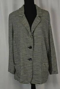 Sejour Women's Blazer Jacket Size 1X Striped Cotton Casual Button Up V-Neck Fun - Picture 1 of 11