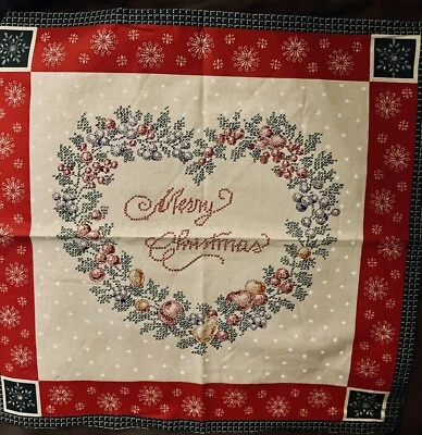 VTG CHRISTMAS Faux Cross Stitch Pillow 16 Square Faye Liverman Burgos 4 Marcus - Image 1 of 4