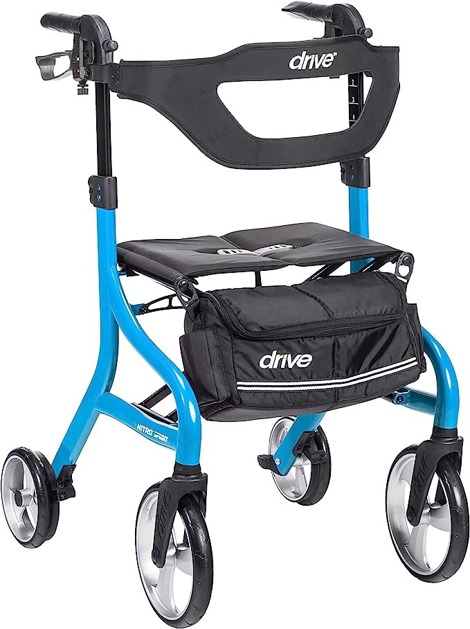 Drive Medical Nitro Sprint Foldable Rollator Walker With Seat Tall 102662BL-T