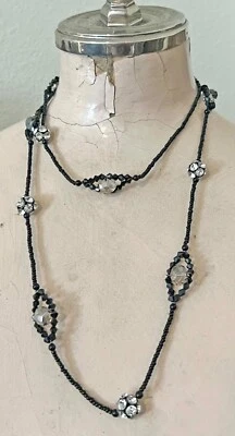 Park Lane Necklace Black & Clear Rhinestone & Glass Bead 43" Double Wrap - Image 1 of 4