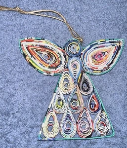 Ornamento angelo in carta trapuntata fatto a mano - arte popolare - ornamento albero di Natale - Foto 1 di 4