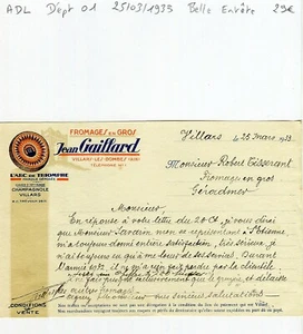 Dépt 01 - Villars les Dombes - Belle Entête d'une Fromagerie du 25/03/1933 - Picture 1 of 1
