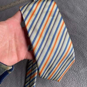 Brioni Necktie Gold w/Orange & Blue Stripes Silk Made in Italy 59 inch Striped - Picture 1 of 9
